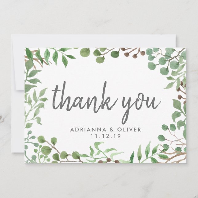 Botanical Greenery | Leaf | Wedding Thank You Card (Front)