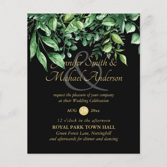 Botanical Greenery Leafy Wedding Invitation Budget (Front)