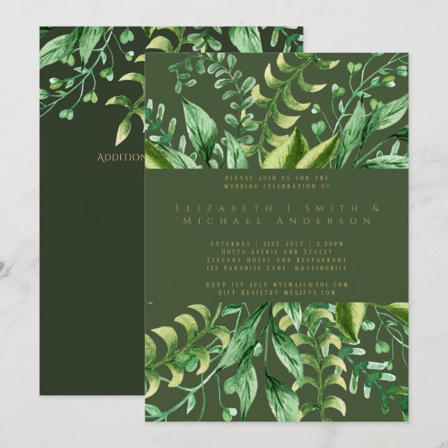Botanical Greenery Leaves Modern Wedding Invites (Front/Back)