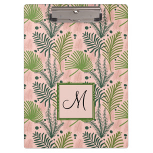 Botanical Greenery Leaves Monogram Pink Coral Clipboard