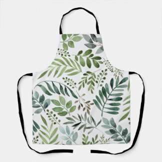 Botanical Greenery Leaves Watercolor Apron