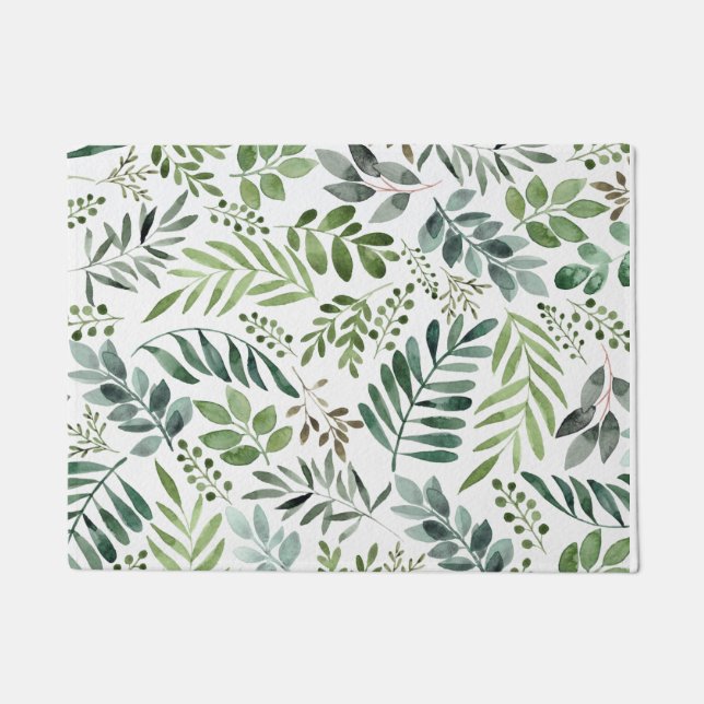 Botanical Greenery Leaves Watercolor   Doormat (Front)