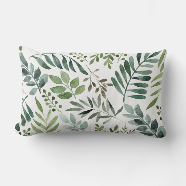 Botanical Greenery Leaves Watercolor   Lumbar Cushion (Front)