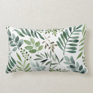 Botanical Greenery Leaves Watercolor   Lumbar Cushion