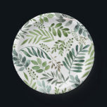 Botanical Greenery Leaves Watercolor Paper Plate<br><div class="desc">Rustic Watercolor greenery leaves pattern</div>