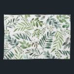 Botanical Greenery Leaves Watercolor   Tea Towel<br><div class="desc">Rustic Watercolor greenery leaves pattern</div>