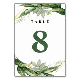 Botanical Greenery Leaves Wedding Table Number