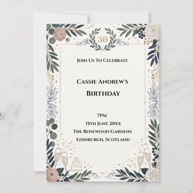 Botanical Greenery Milestone Birthday Invitation (Front)