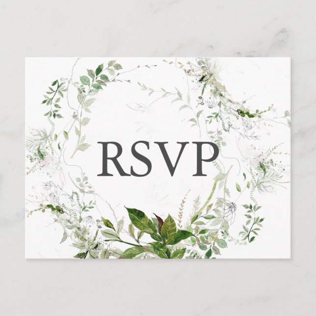 Botanical Greenery Modern Wedding RSVP Invitation Postcard (Front)