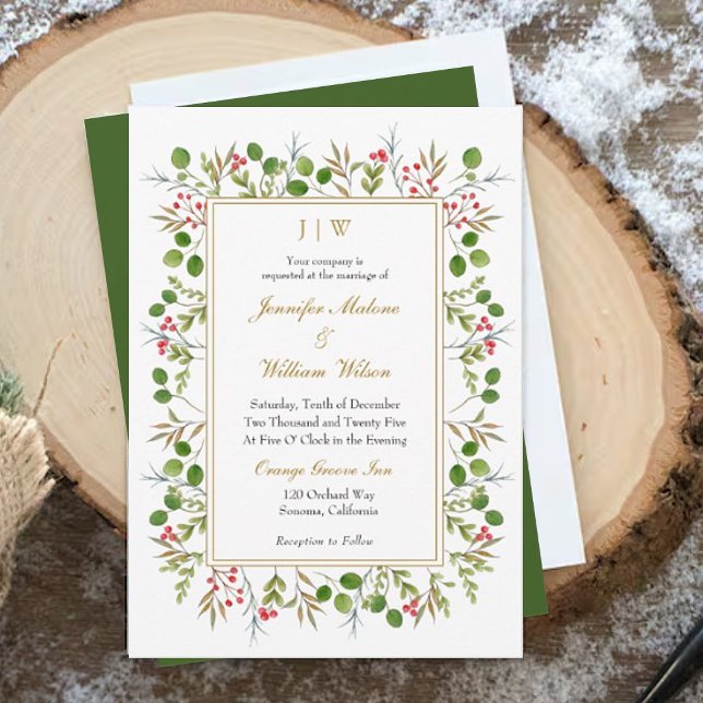 Botanical Greenery Monogam Christmas Wedding Invitation (Creator Uploaded)