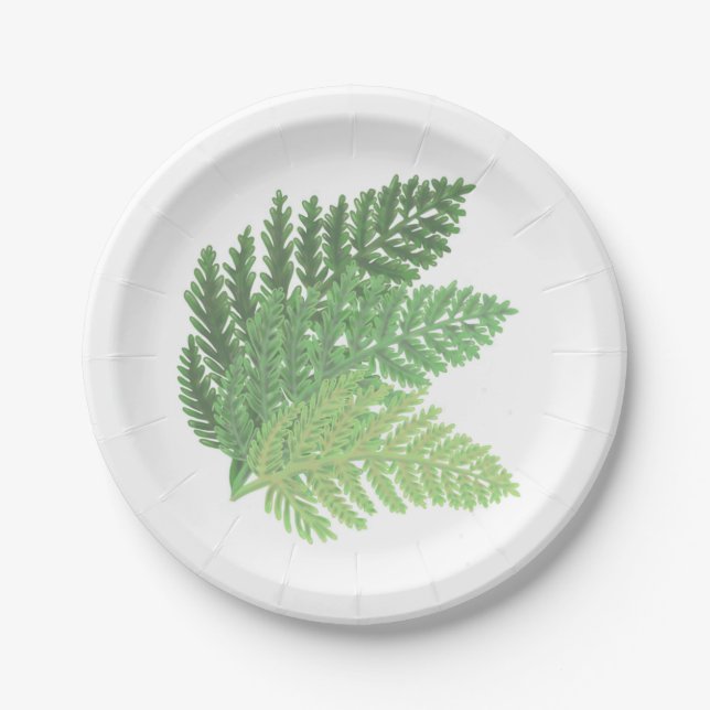 Botanical greenery Moss Green Fern Paper Plate (Front)