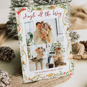 Botanical Greenery Pattern Jingle Christmas Photo Holiday Card