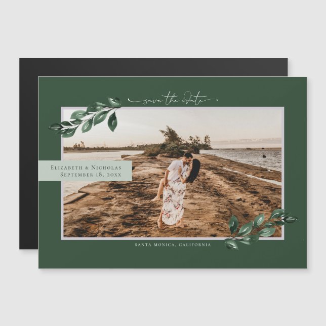 Botanical Greenery | Photo Wedding Save the Date Magnetic Invitation (Front/Back)