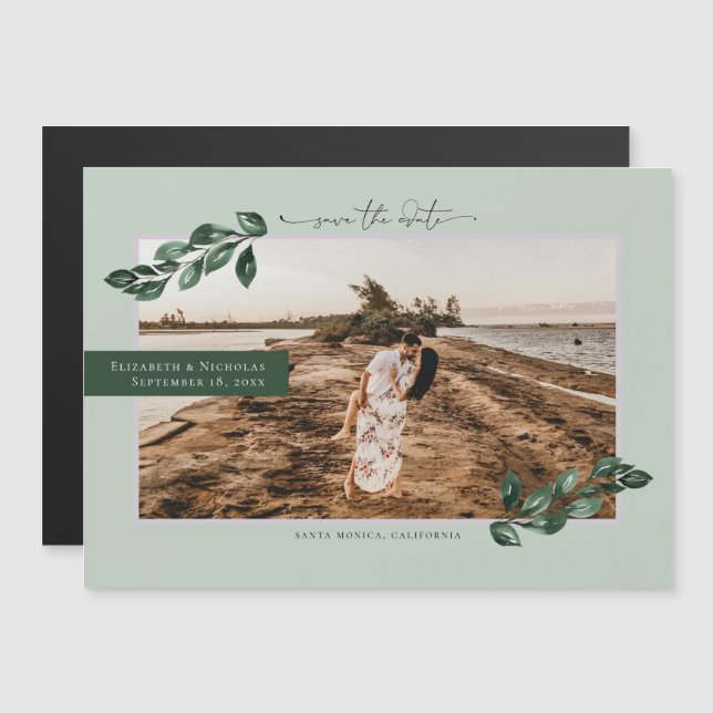 Botanical Greenery | Photo Wedding Save the Date Magnetic Invitation (Front/Back)