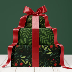 Botanical Greenery Red And Green Christmas Wrapping Paper Sheet