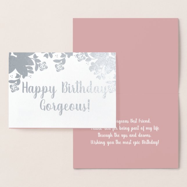 Botanical Greenery Rose Birthday Real Foil Card (Display)