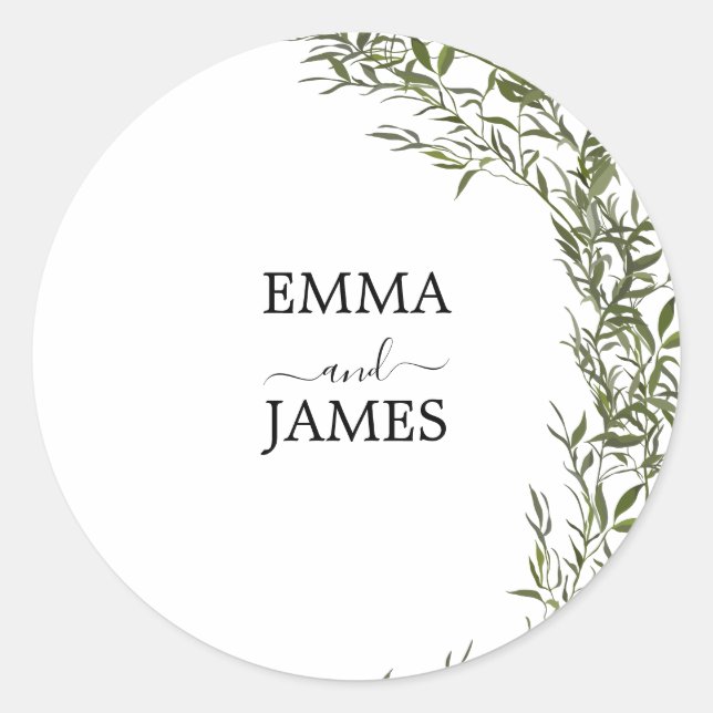 Botanical Greenery Round Sticker (Front)