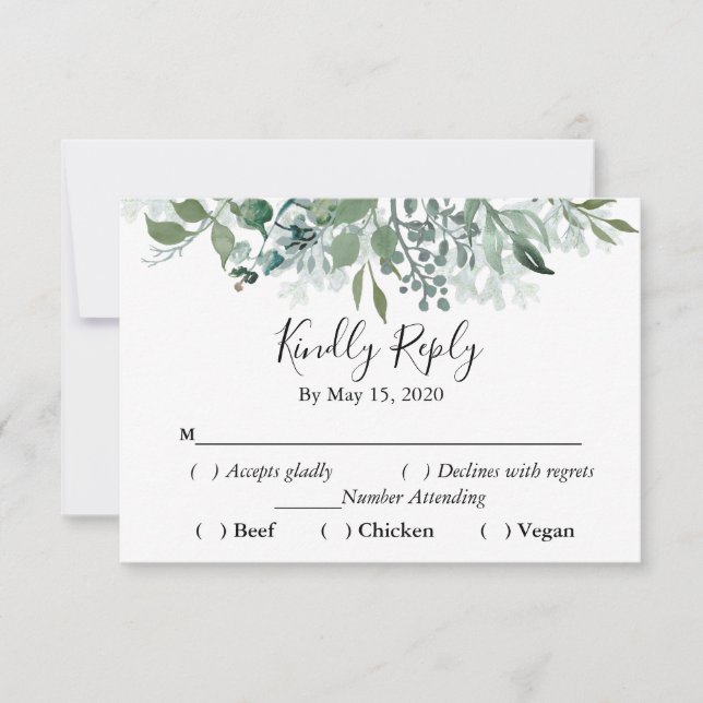 Botanical Greenery RSVP Wedding Kindly Respond (Front)