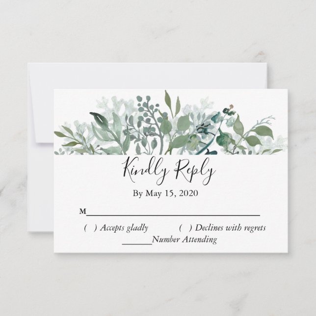 Botanical Greenery RSVP Wedding Kindly Respond Card (Front)