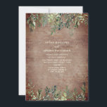 Botanical Greenery Rustic Brick Wedding Invitation<br><div class="desc">Botanical greenery at top and bottom with rustic brick background.</div>