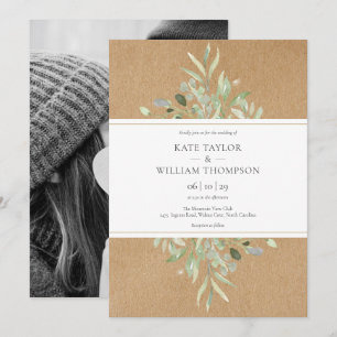 Botanical Greenery Rustic Kraft Photo Wedding Invitation