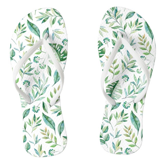 Botanical Greenery Rustic Pattern Flip Flops (Footbed)