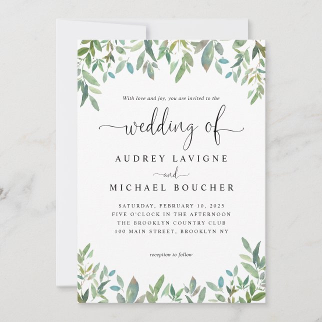 Botanical Greenery Sage Green Wedding Invitation (Front)