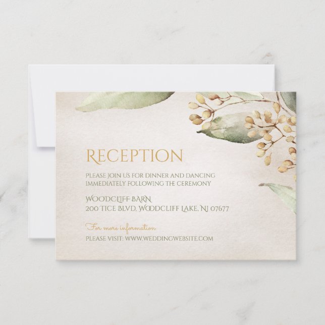Botanical greenery vintage rustic reception card (Front)