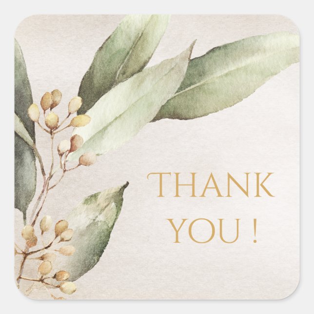 Botanical greenery vintage rustic wedding favour square sticker (Front)