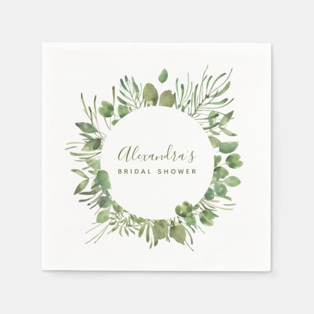 Botanical Greenery Watercolor Bridal Shower Napkin (Front)