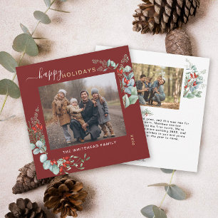 Botanical Greenery Watercolor Elegant Burgundy Holiday Card