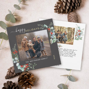 Botanical Greenery Watercolor Elegant Dark Grey Holiday Card