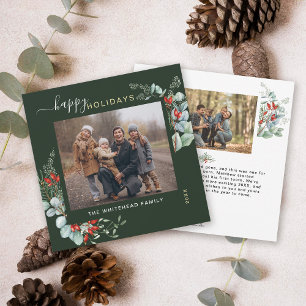 Botanical Greenery Watercolor Elegant Forest Green Holiday Card