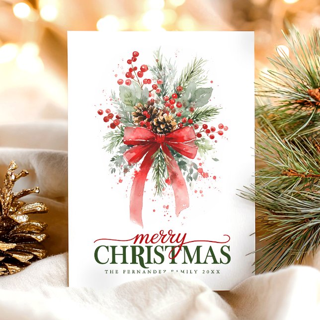  Botanical Greenery watercolor Merry Christmas Holiday Card (Creator Uploaded)