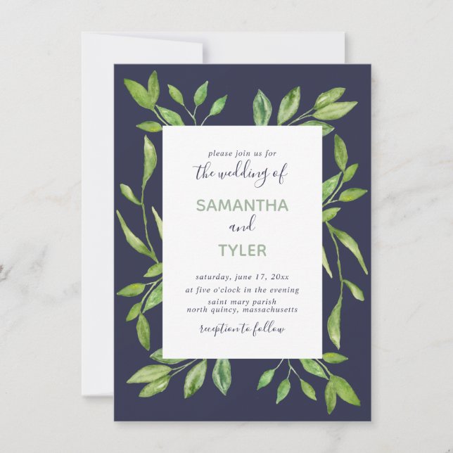 Botanical Greenery Watercolor Petite Wedding Invitation (Front)