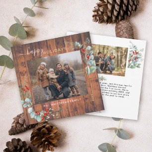Botanical Greenery Watercolor Rustic Cherry Wood Holiday Card