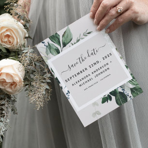 Botanical Greenery Watercolor Save the Date Invitation
