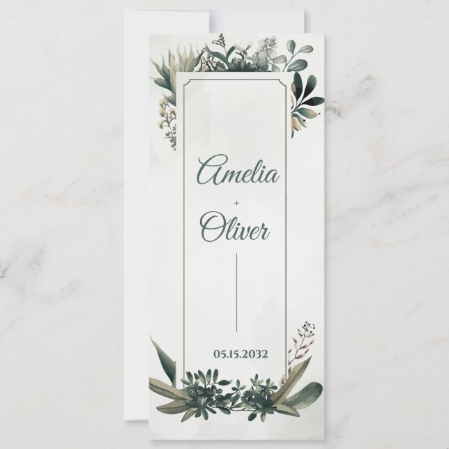 Botanical Greenery Wedding Ceremony Program Card  (Front)