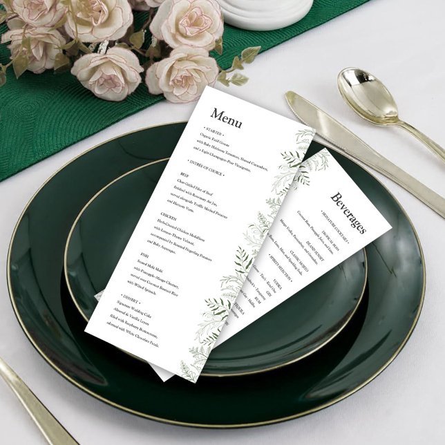 Botanical Greenery Wedding Menu with Beverages (Creator Uploaded)