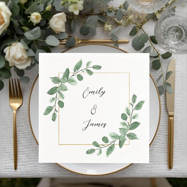 Botanical Greenery Wedding Paper Napkins (Creator Uploaded)