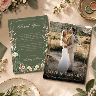 Botanical Greenery Wedding Photo Thank You Card