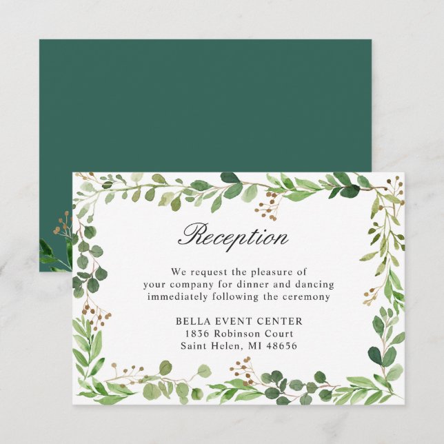 Botanical Greenery Wedding Reception Invitation (Front/Back)