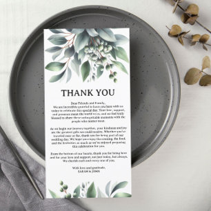 Botanical Greenery  Wedding Reception Tables Thank You Card