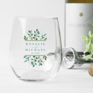 Botanical Greenery Wedding Stemless Wine Glass