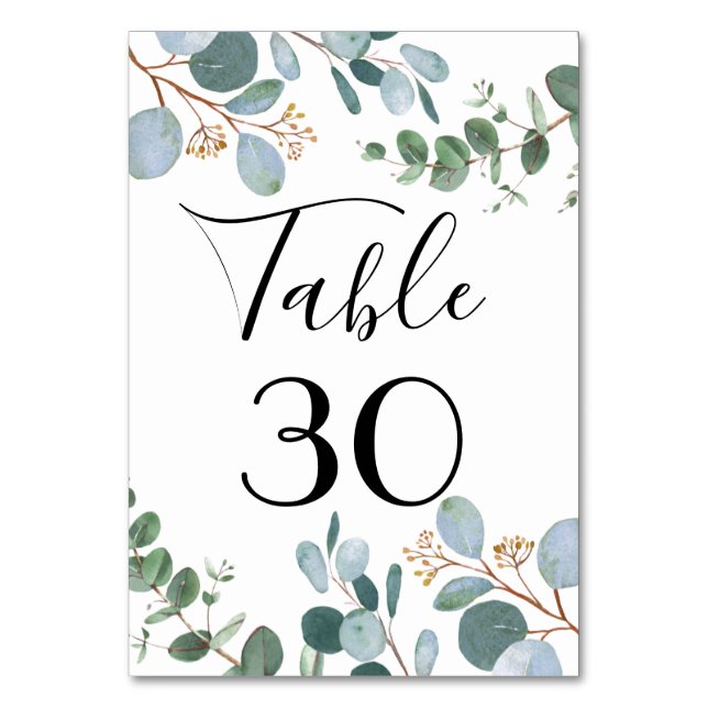 Botanical Greenery Wedding Table Number (Front)
