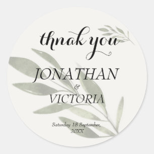 Botanical Greenery Wedding Thank You Round Sticker