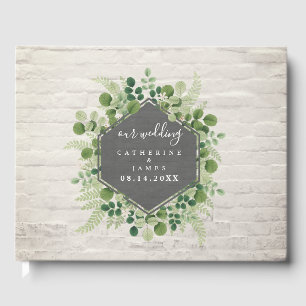 Botanical Greenery White Brick Wedding Guest Book