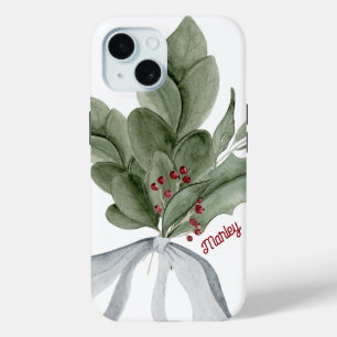 Botanical Greenery With Berries Personalised iPhone 15 Case