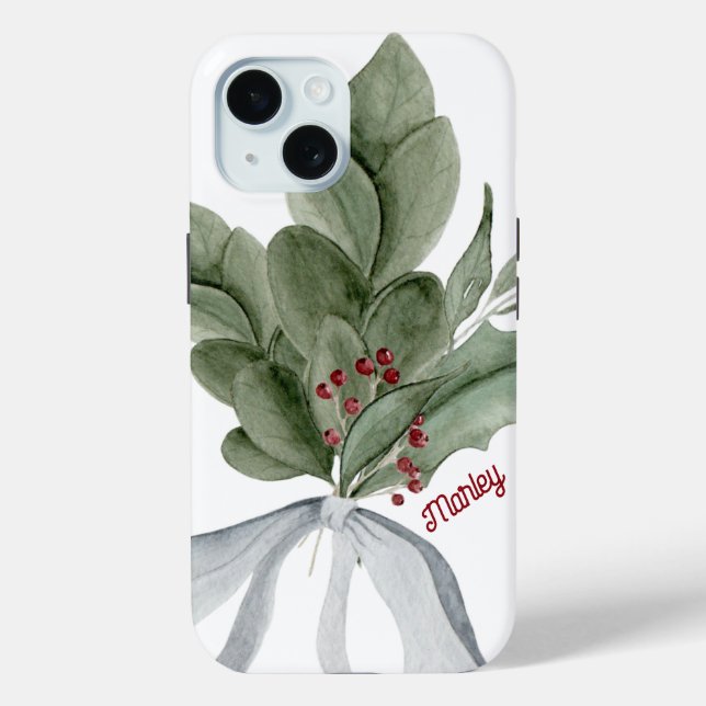 Botanical Greenery With Berries Personalised Case-Mate iPhone Case (Back)