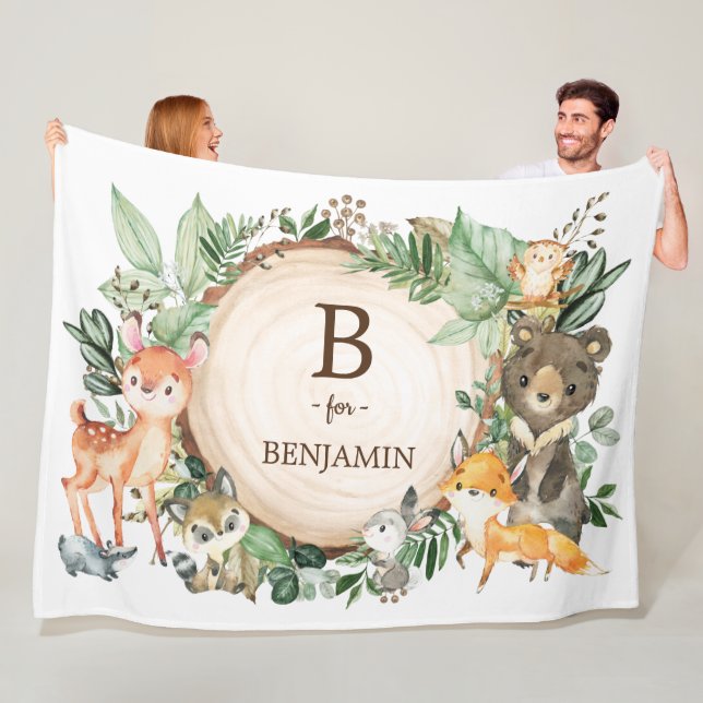 Botanical Greenery Woodland Animals Baby Nursery Fleece Blanket (In Situ)